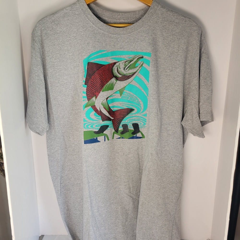 Patagonia Mens XL Gray River Rewilding Salmon Graphic T-Shirt Regular Fit
